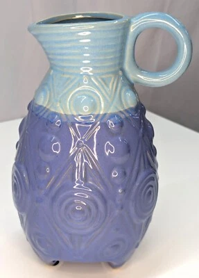 Anthropologie Ceramic Pitcher/Vase Blue Ombre Three Legs and Handle - Image 1 of 4