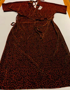 River Island Womens Dress 14 Bronze Black Animal Print Short Sleeve Metallic - Picture 1 of 12