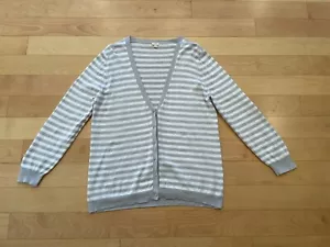 J Crew maglione cardigan donna leggero grigio bianco righe bottoni davanti L - Foto 1 di 12