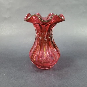Fenton Cranberry Red Fluted Dot Ruffle 5 in Bud Vase READ CRACK - Picture 1 of 8