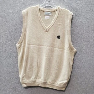 VINTAGE Izod Men Sweater Large Beige Vest Logo Golf Embroidered V Neck 90s - Picture 1 of 8