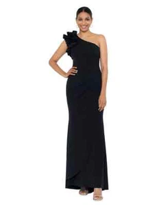 Xscape Black Ruffle Off the Shoulder Scuba Crepe Gown Size 16W $278 - Picture 1 of 2