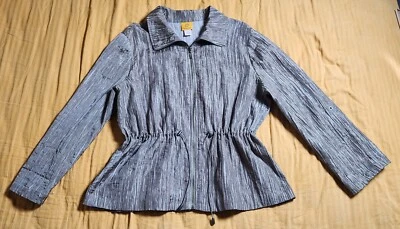 Ruby Rd Crinkle Zip Jacket Cotton Polyester 3/4 Tab sleeve Size 18 Color Green - Image 1 of 4
