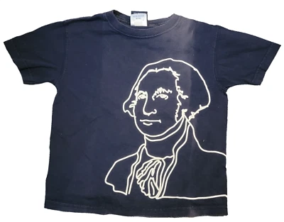 Lands End Kids Shirt Small George Washington Navy Blue White Outline USA July 4 - Image 1 of 4