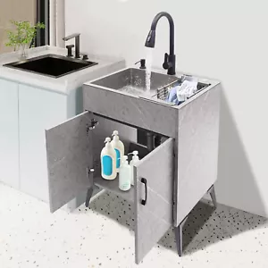 Modern 24" Bathroom Vanity Vessel Sink Set Cabinet with Faucet 2 Door Open - Picture 1 of 15