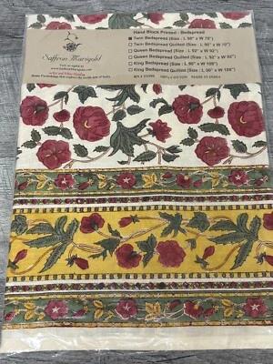 "Colcha doble 90"" X 70"" ropa de cama india de lujo impresa a mano caléndula azafrán" Foto 1 de 4