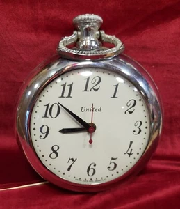 VINTAGE WALL CLOCK 8" Pocket Watch styled UNITED CLOCK CORP. BROOKLYN, NY 1950s - Picture 1 of 6