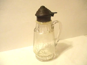 Vintage Clear Glass Syrup Pitcher with Brass Lid - Picture 1 of 8