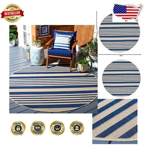 Transitional 6'7" Round Indoor/Outdoor Area Mat - Waterproof & Stain Resistant - Picture 1 of 6