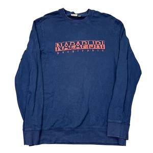 Napapijri Sweatshirt Crew Neck Y2K Big Logo Pullover Blue Mens XL - Picture 1 of 9