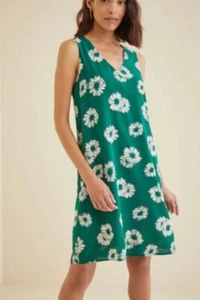Amour Vert Green White Floral Shift dress size Small 100% Silk Sleeveless guest - Picture 1 of 6