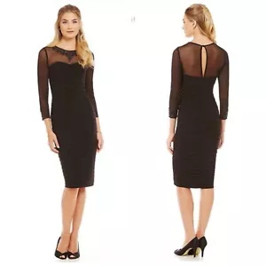 NWT Adrianna Papell Jewel Neck Jersey Tucked Long Sleeve Cocktail Dress $412 - Picture 1 of 17