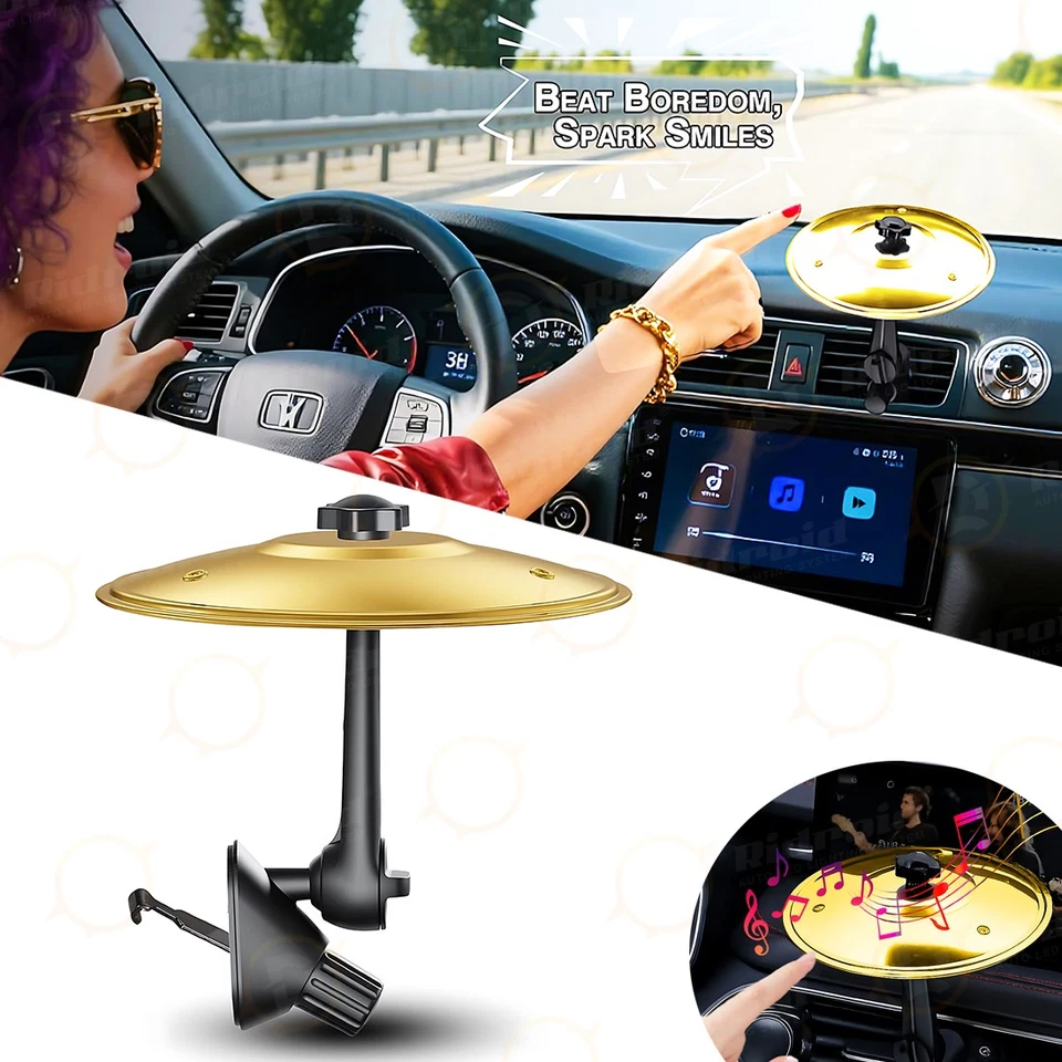 Platillo de coche mini platillo de choque de tambor dorado para ventilación interior de coche conducción divertido regalo Foto 1 de 4