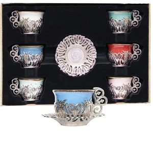 Juego de 12 piezas de porcelana platillo taza café espresso turco griego árabe (plateado M... - Imagen 1 de 5