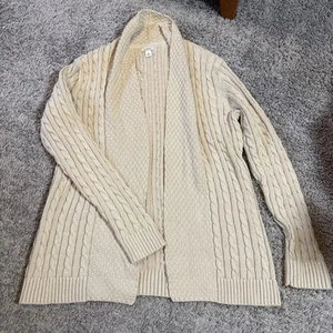 Vintage LL Bean Damen Zopfmuster Grobstrick Fischer Strickjacke Beige Baumwolle Large - Bild 1 von 7