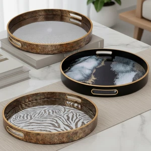 Round Abstract and Agate Theme Vanity Decorative Candle Display Trays - Picture 1 of 69
