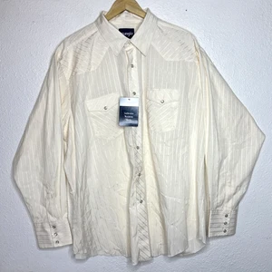 Wrangler Shirt Mens XXL Ivory Western Pearl Snap Classic Fit Long Sleeve 75226TN - Picture 1 of 13