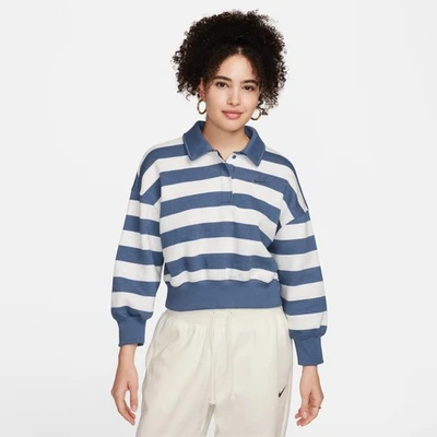 Polo corto a rayas manga 3/4 de gran tamaño polar Phoenix para mujer Nike en azul talla L Foto 1 de 4