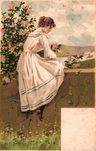 Glamour Lady on Wall Vintage Postcard - Picture 1 of 2