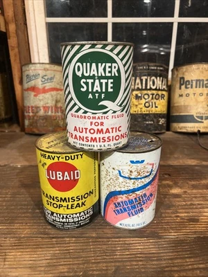 Fluido de transmissão vazio vintage lote de lata de 1 quarto (3) todos têm parte superior e inferior - Imagem 1 de 2