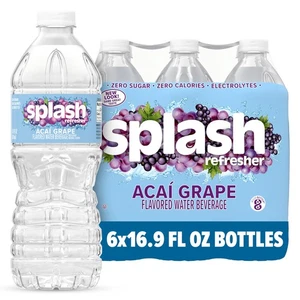 Splash Refresher Acai Acqua Aromatizzata all'Uva, 16,9 Fl Oz, Bottiglia di Plastica Confezione da 6 - Foto 1 di 8