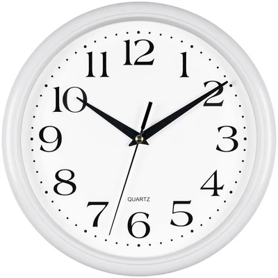 BERNHARD PRODUCTS White Wall Clock Silent Non Ticking 10 Inch Quality Quartz Battery Operated R...