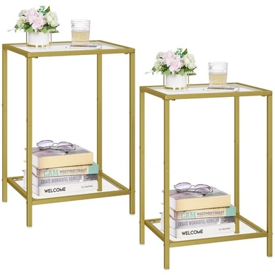 HOMSHO Side Tables Set of 2, End Tables with Tempered Glass, 2-Tier Nightstands - Image 1 of 4