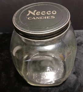 Vintage NECCO CANDIES Drug Store Glass Hazel Atlas 5238 Candy Jar Advertising - Picture 1 of 7