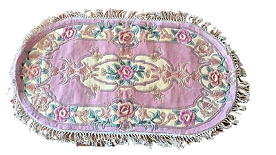 Alfombra Royal Palace Rosa y Marfil Floral Hecha a Mano/Mechonada Lana Ovalada 36x62 Nueva de Lote Antiguo Foto 1 de 4