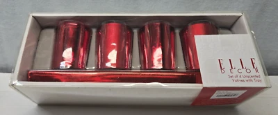 Castiçais de vidro vermelho votivo Elle Decor para decoração do lar conjunto de 4 com bandeja - Imagem 1 de 4
