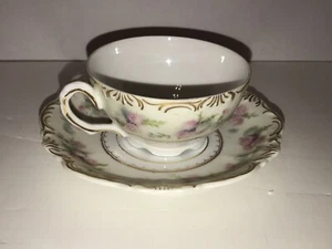 VTG K. Stienmann Silesia Germany Floral White Gold Trim Teacup & Saucer 1928-32 - Picture 1 of 12