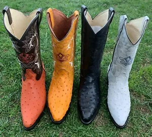Stivali da cowboy neri da uomo stampa struzzo pelle western - Foto 1 di 30