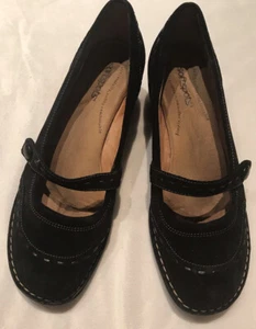 SOFTSPOTS Sz 11N Black Suede Leather Mary Janes Comfort Shoes Padded Footbed - Picture 1 of 9