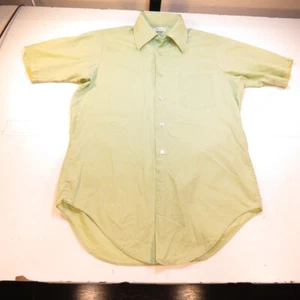 VINTAGE 1960s ROBINSON'S By MEDALIST BUTTON FRONT BIG COLLAR SHIRT Sz 15 Green  - Picture 1 of 5