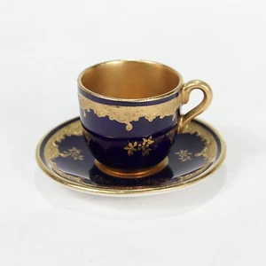 Antike 19. Jh. Coalport Porzellan Kobaltblau & Vergoldet Miniatur Teetasse & Untertasse - Bild 1 von 13
