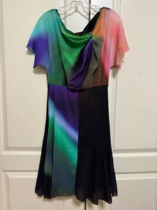 Vivienne Tam  Boat Neck Lined Vibrant Colors Mesh Dress Medium - Picture 1 of 5
