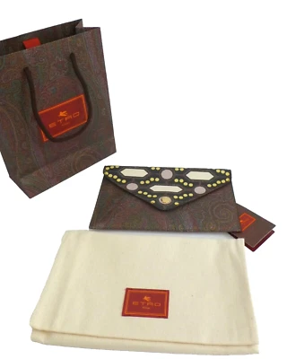 Etro Pouch Clutch Bag Envelope Unisex Etro Print Coated Fabric NWT - Image 1 of 4