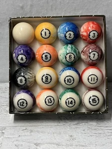 Marbled Centennial Vintage Pool Billiard Pocket Balls Complete Set Of 16 - Picture 1 of 10