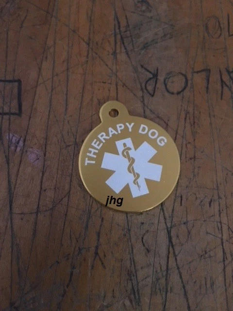 Large Personalized ON BACK Aluminum Therapy Dog Pet ID Medical Symbol Tag  - Image 1 of 1