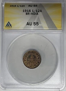 1916 India 1/12 Anna Coin ANACS AU 55 W4 - Picture 1 of 2