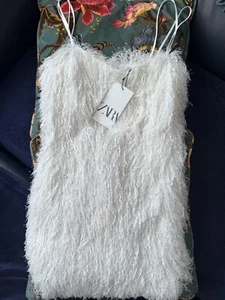 ZARA White Metallic Thread Mini Dress with Fringing Size M Holiday 9207/965 - Picture 1 of 10