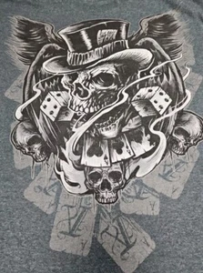 Vintage Cyber Y2K Men's Skull Dice Wings Cards Gray T-Shirt Large JNCO Style - Picture 1 of 7