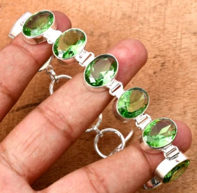 Handgefertigtes grüner Amethyst Edelstein 925 Sterlingsilber Schmuck Armband ... - Bild 1 von 4