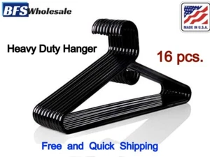 Plastic Hangers HD Heavy Duty, 16 Pcs. Black Color, Made in USA,Durable, Tubular - Picture 1 of 9