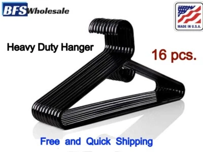 Plastic Hangers HD Heavy Duty, 16 Pcs. Black Color, Made in USA,Durable, Tubular - Image 1 of 4