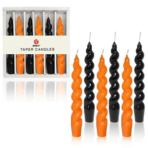 Orange & Black Twisted Taper Candle For Cool Party Unscented Dinner Candlesticks - Picture 1 of 11