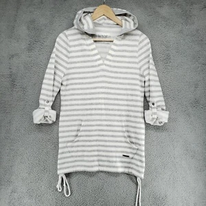 MNY Marc New York Long Sleeve Womens S Knit Scoop Hoodie Gray White Stiped Shirt - Picture 1 of 19