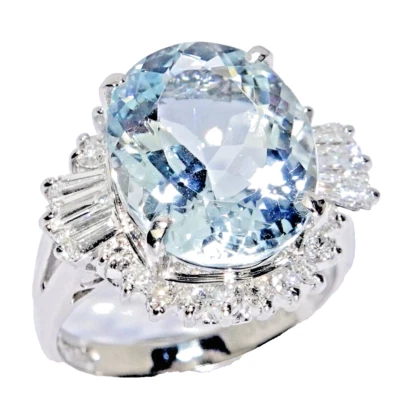 Ring Platin Aquamarin 6,10ct. 0,89 Diamanten Gr.52-57 - Bild 1 von 4