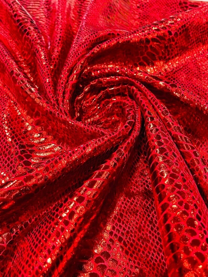 58" Wide Red foil Snake design on a stretch velvet fabric SOLD BY THE YARD - Image 1 of 1