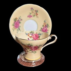 Rare Aynsley Yellow and Floral Corset Cup and Saucer Bone China Made in England - Picture 1 of 15